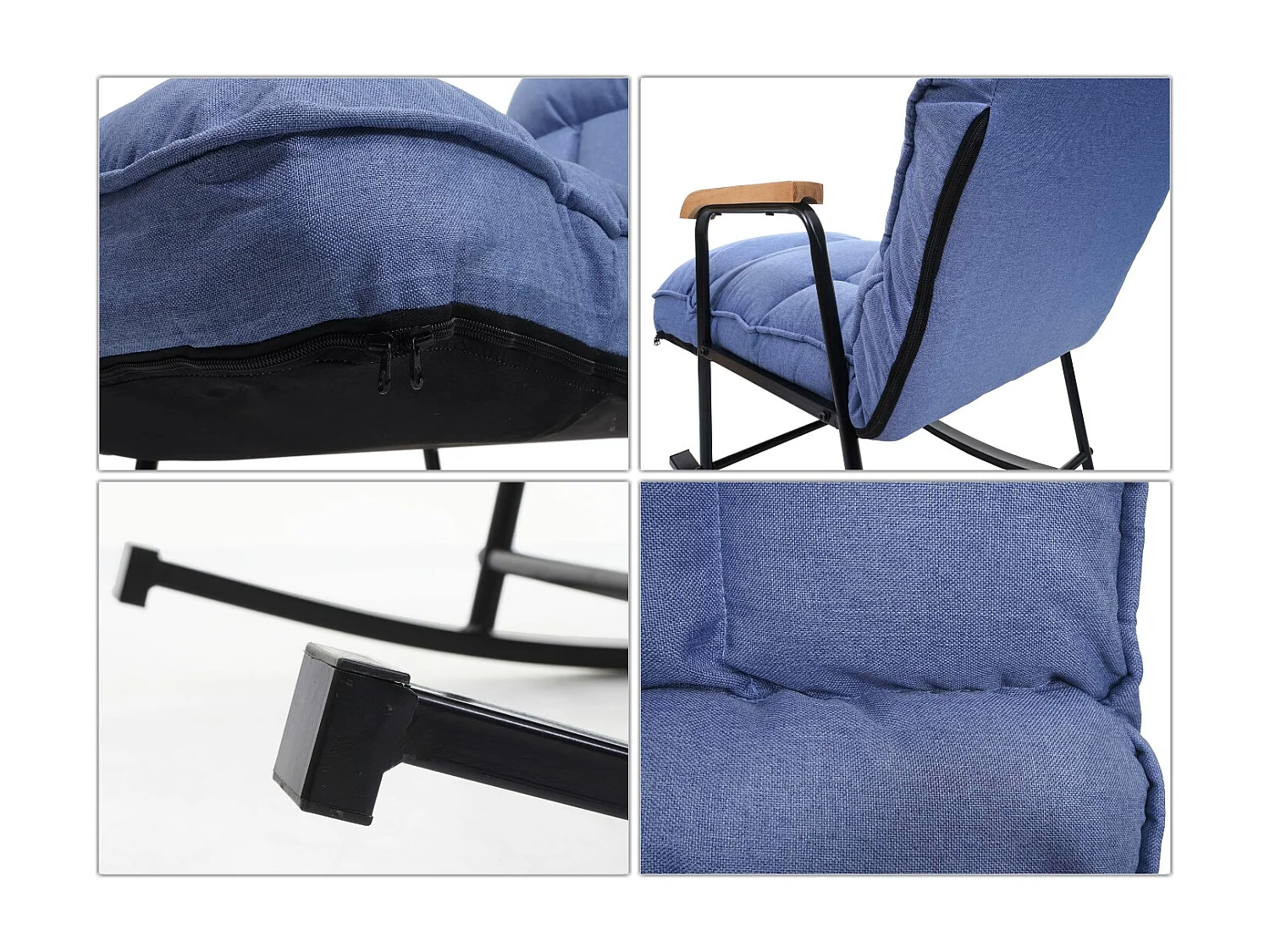 Fauteuil à bascule MCW-K40,  tissu/textile bleu