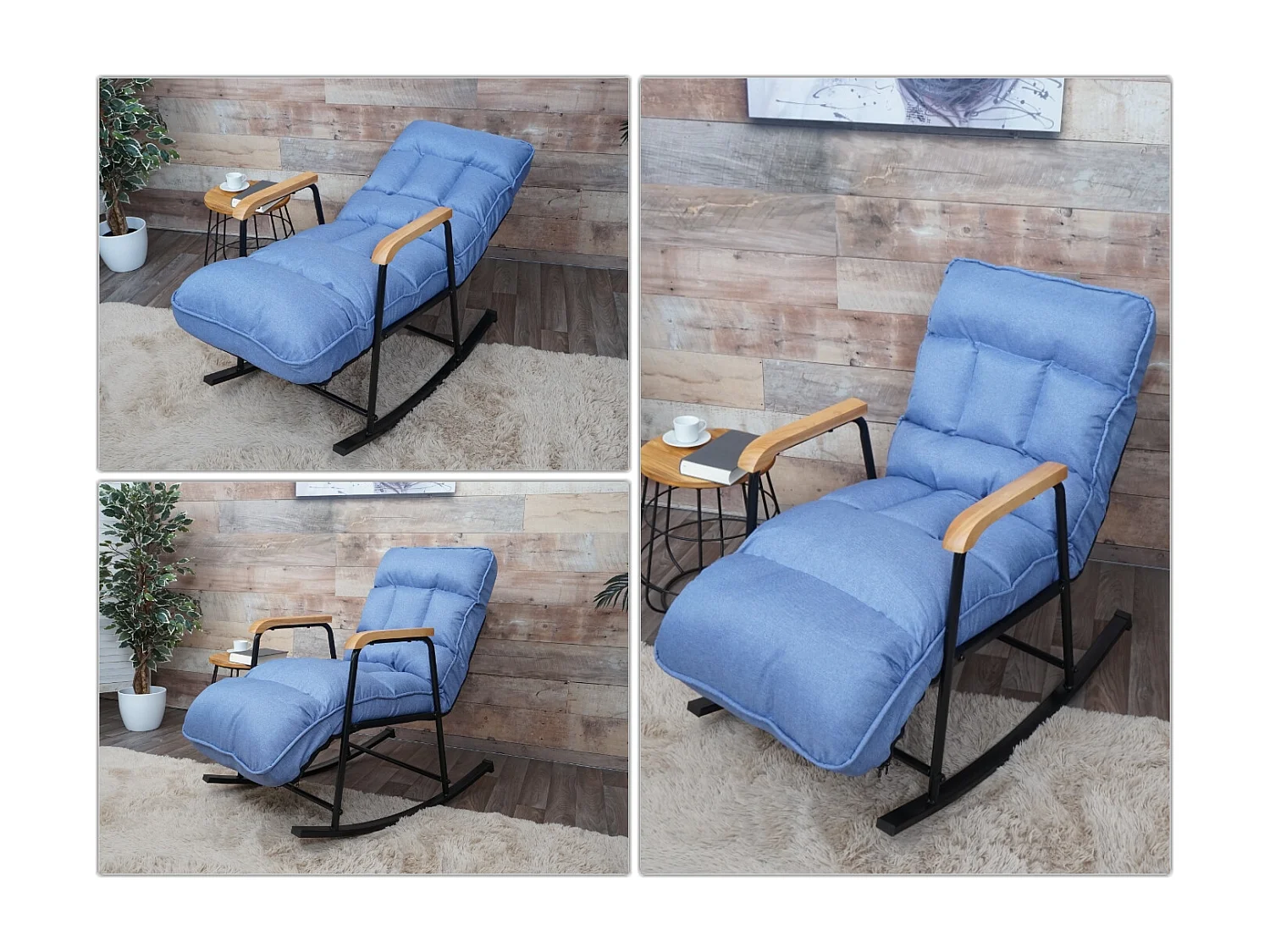 Fauteuil à bascule MCW-K40,  tissu/textile bleu