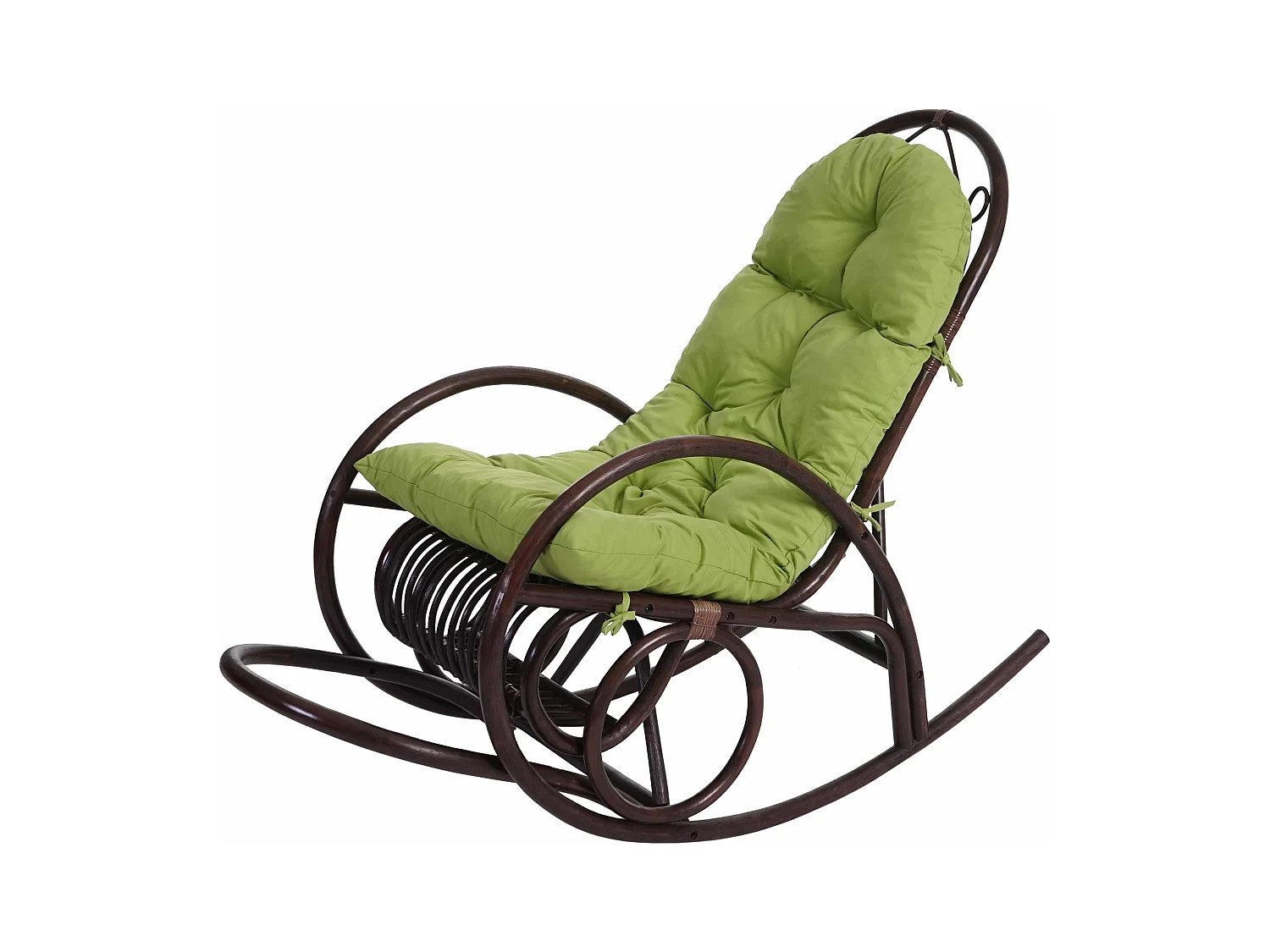 Fauteuil à bascule MCW-C40 Rattan,  rembourrage vert