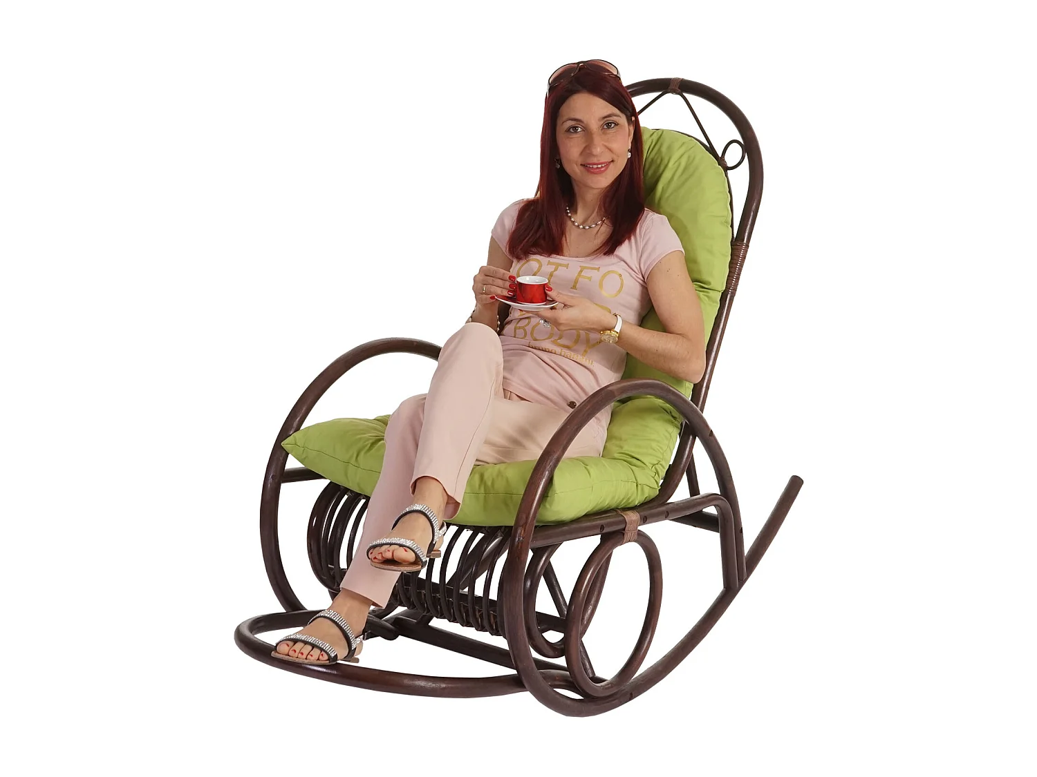 Schommelstoel MCW-C40 Rotan,  groen kussen