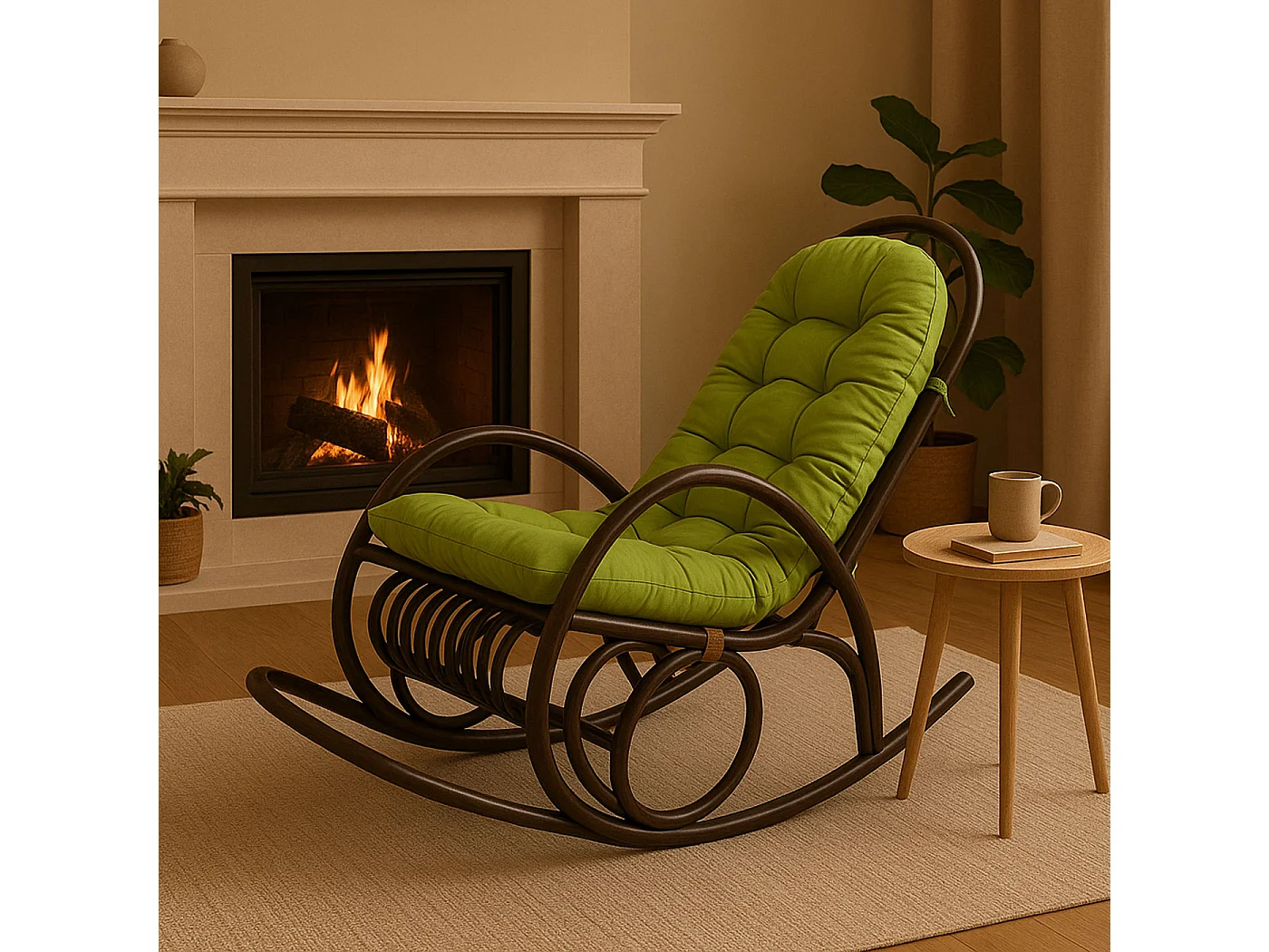 Schaukelstuhl MCW-C40 Rattan, Auflage grün