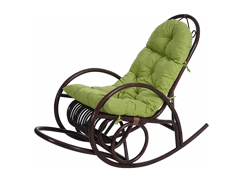Fotel bujany MCW-C40 Rattan,  zielona poduszka