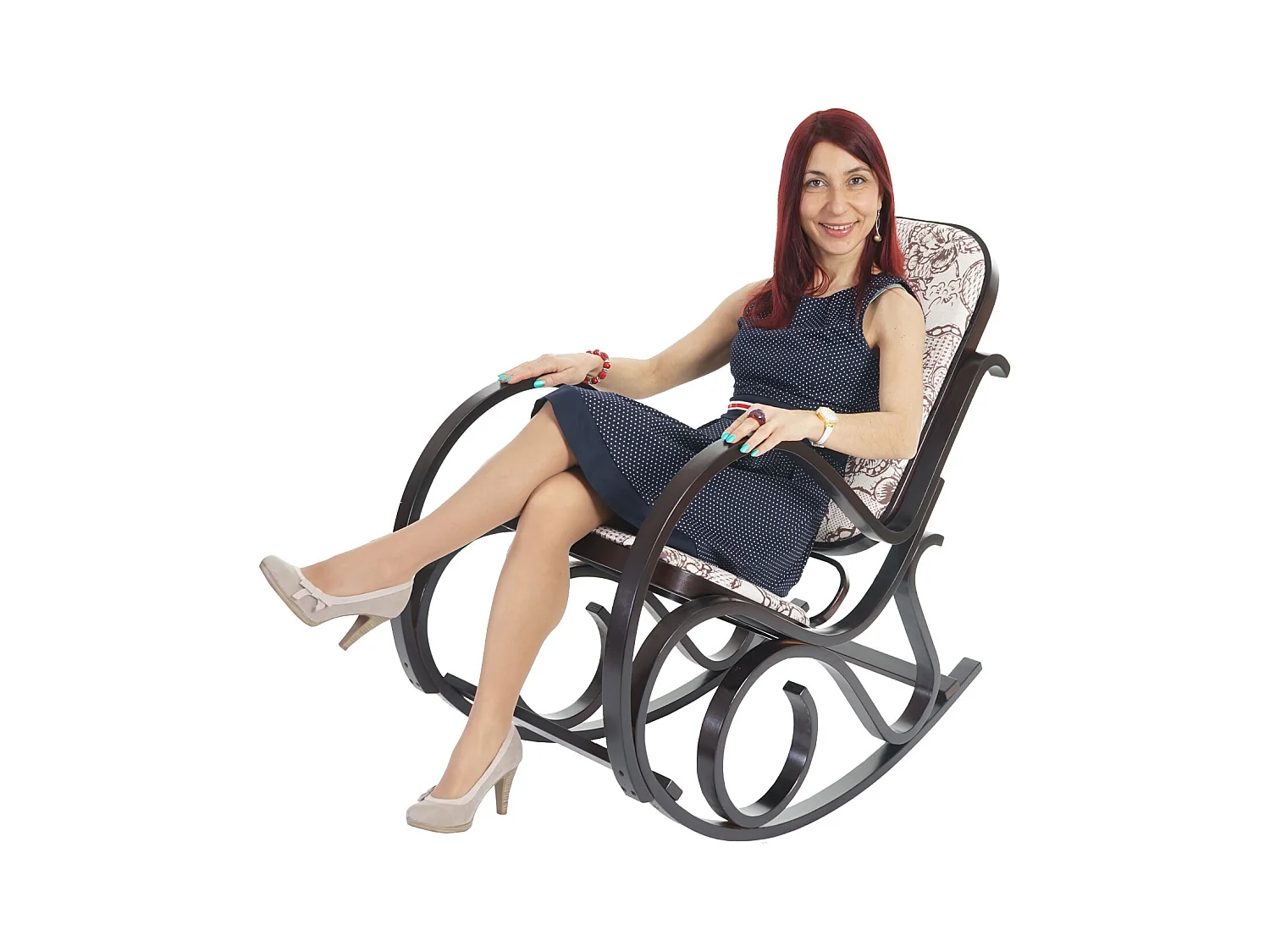 Schommelstoel Gallarate,  walnoot look, stof/textiel jacquard bruin