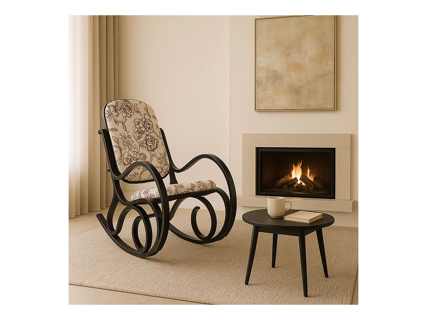 Schommelstoel Gallarate,  walnoot look, stof/textiel jacquard bruin