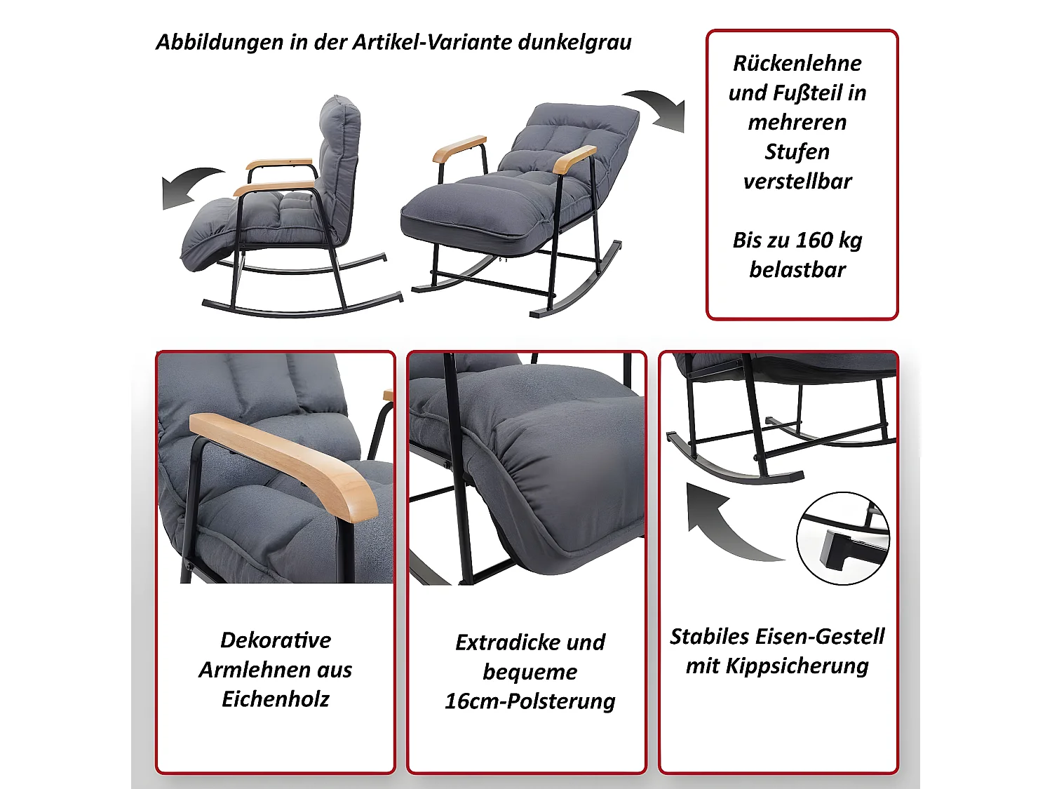 Fauteuil à bascule MCW-K40,  tissu/textile lilas mauve