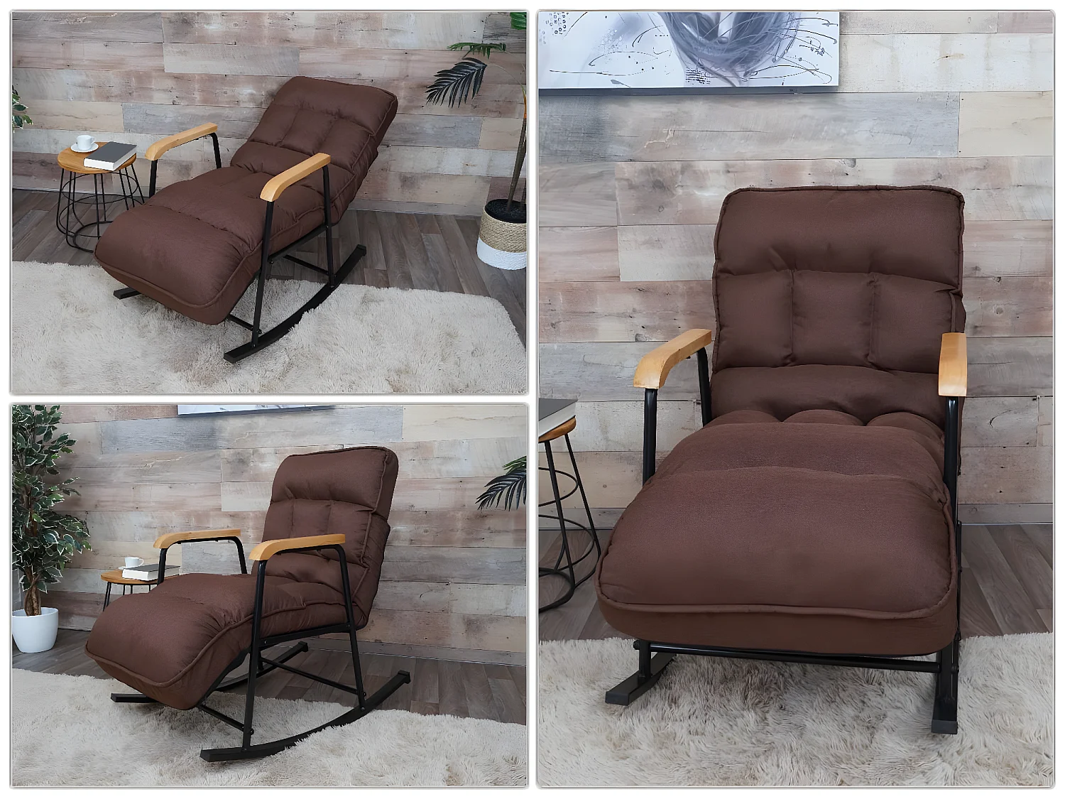 Schommelstoel MCW-K40,  stof/textiel donkerbruin