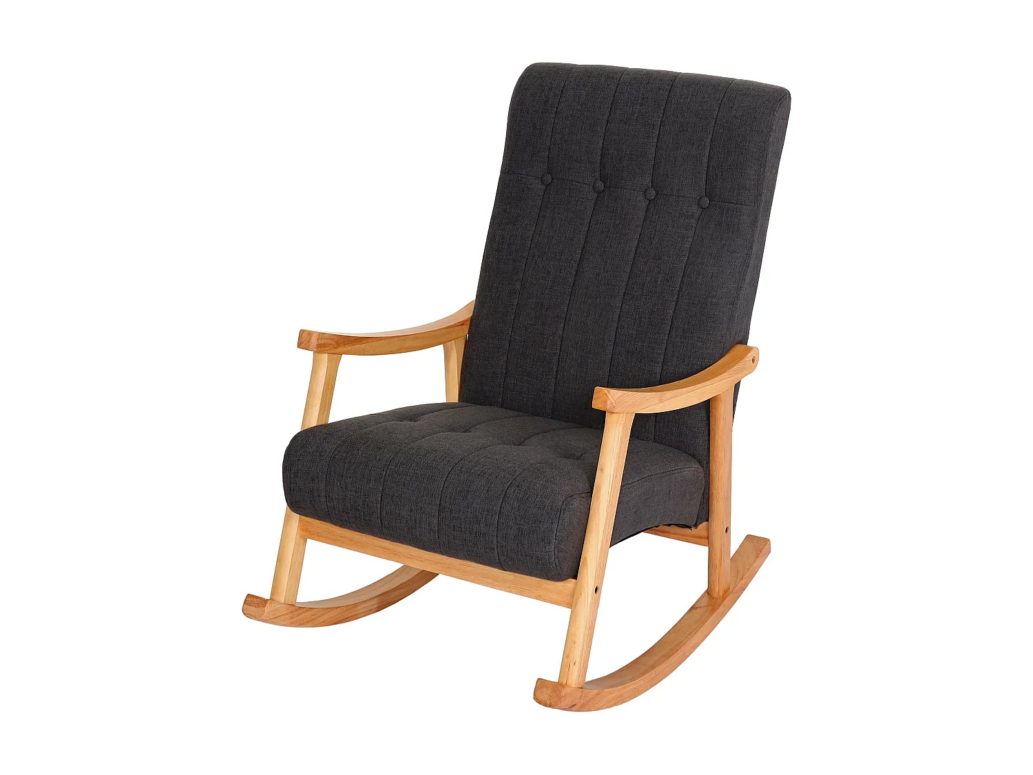 Fauteuil à bascule MCW-K10,  Tissu/Textile gris foncé, piétement marron
