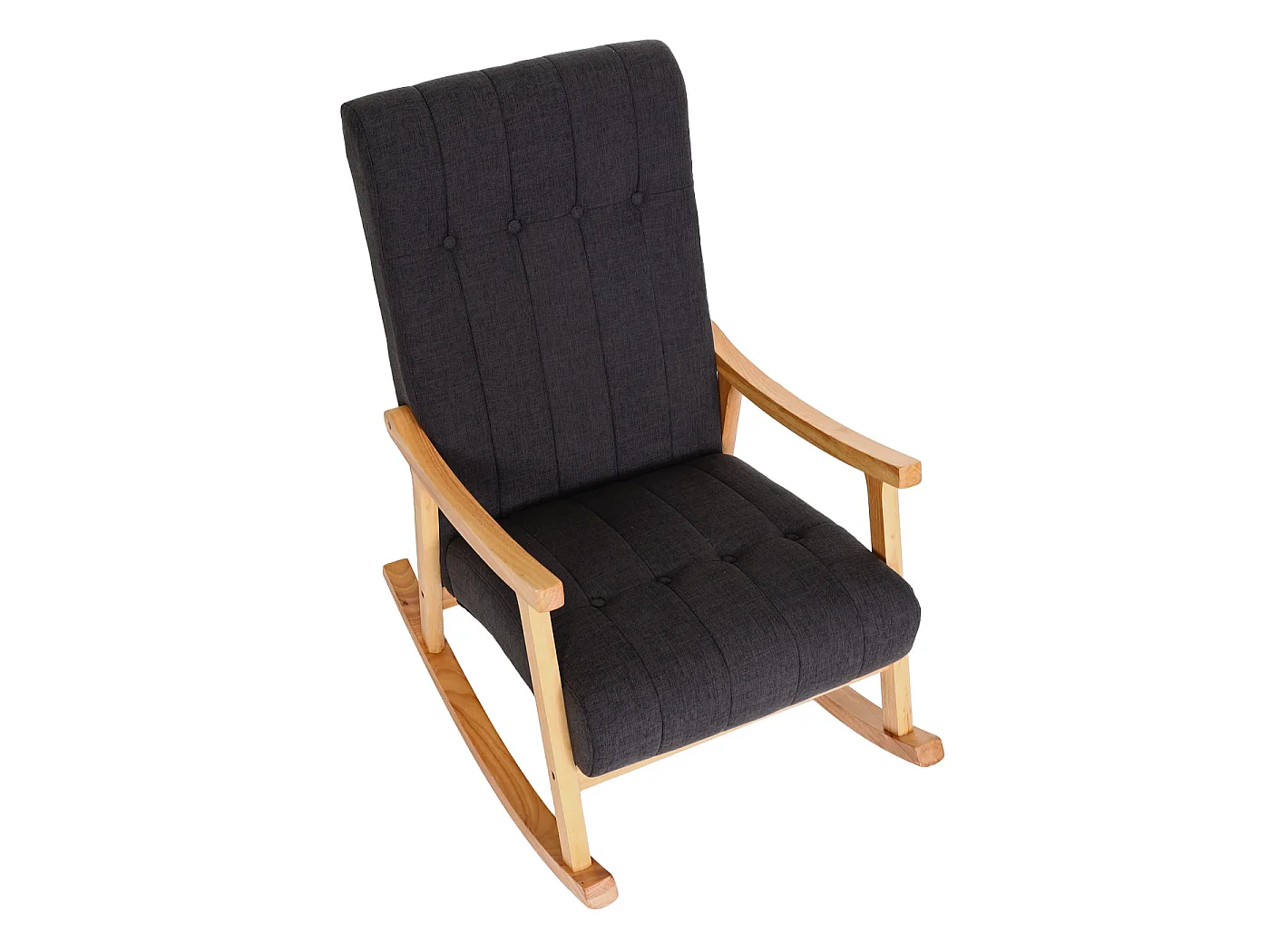 Fauteuil à bascule MCW-K10,  Tissu/Textile gris foncé, piétement marron