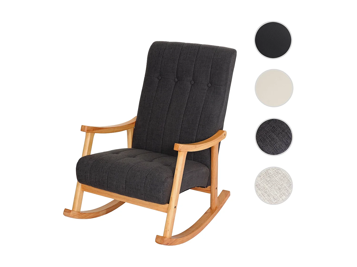 Fauteuil à bascule MCW-K10,  Tissu/Textile gris foncé, piétement marron