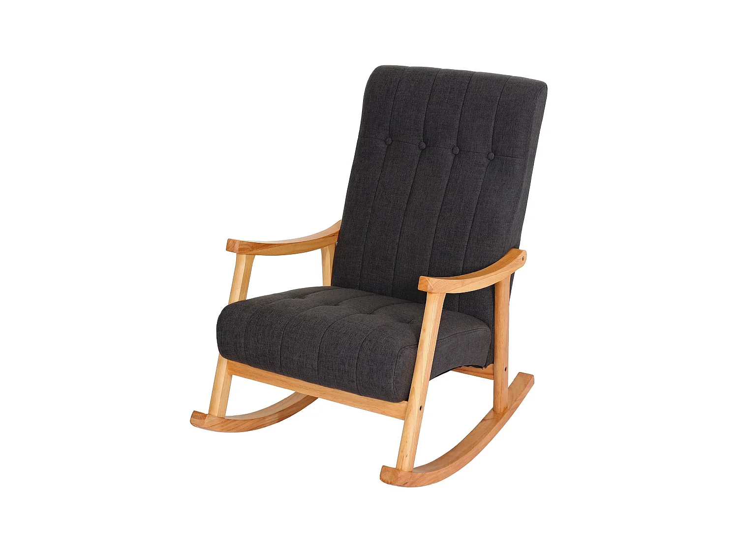 Fauteuil à bascule MCW-K10,  Tissu/Textile gris foncé, piétement marron