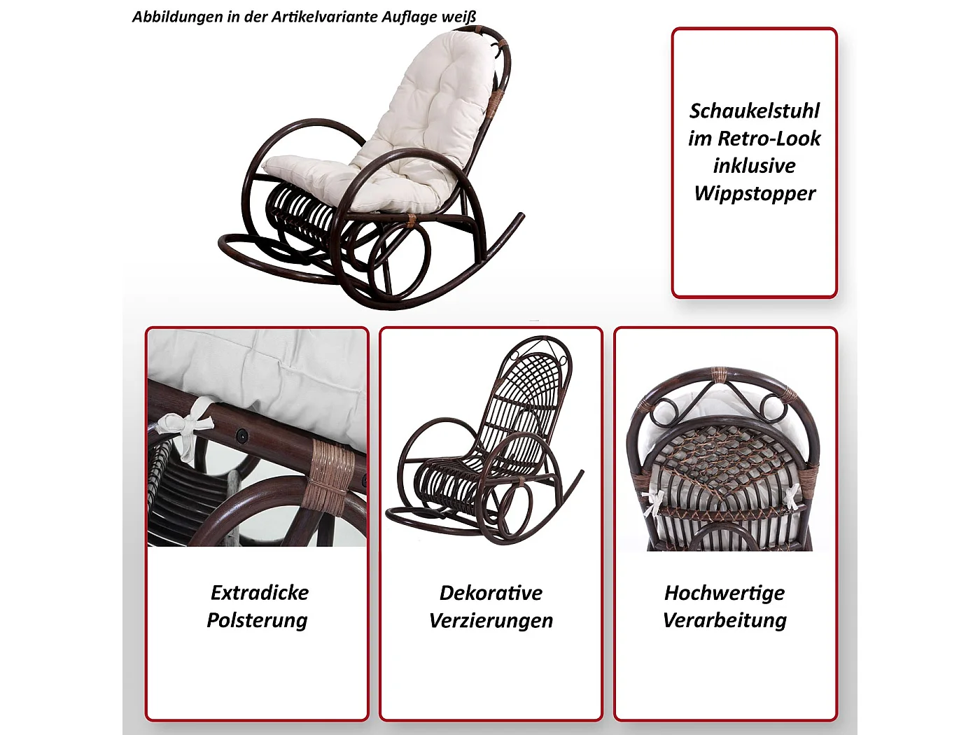 Mecedora MCW-C40 Ratán,  cojín crema