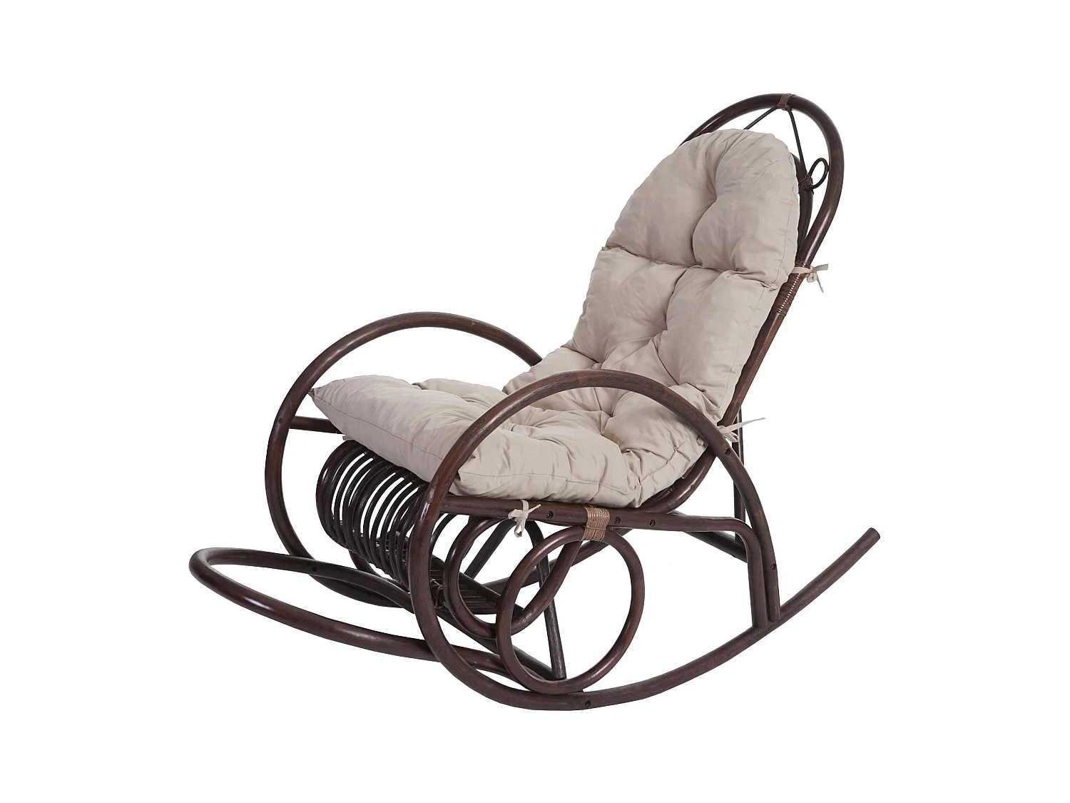 Fauteuil à bascule MCW-C40 Rattan,  rembourrage crème