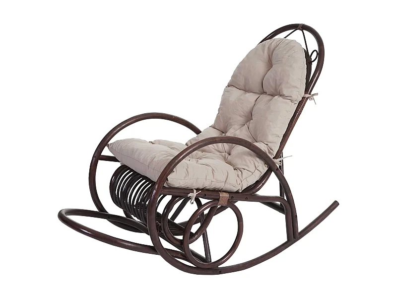 Fauteuil à bascule MCW-C40 Rattan,  rembourrage crème