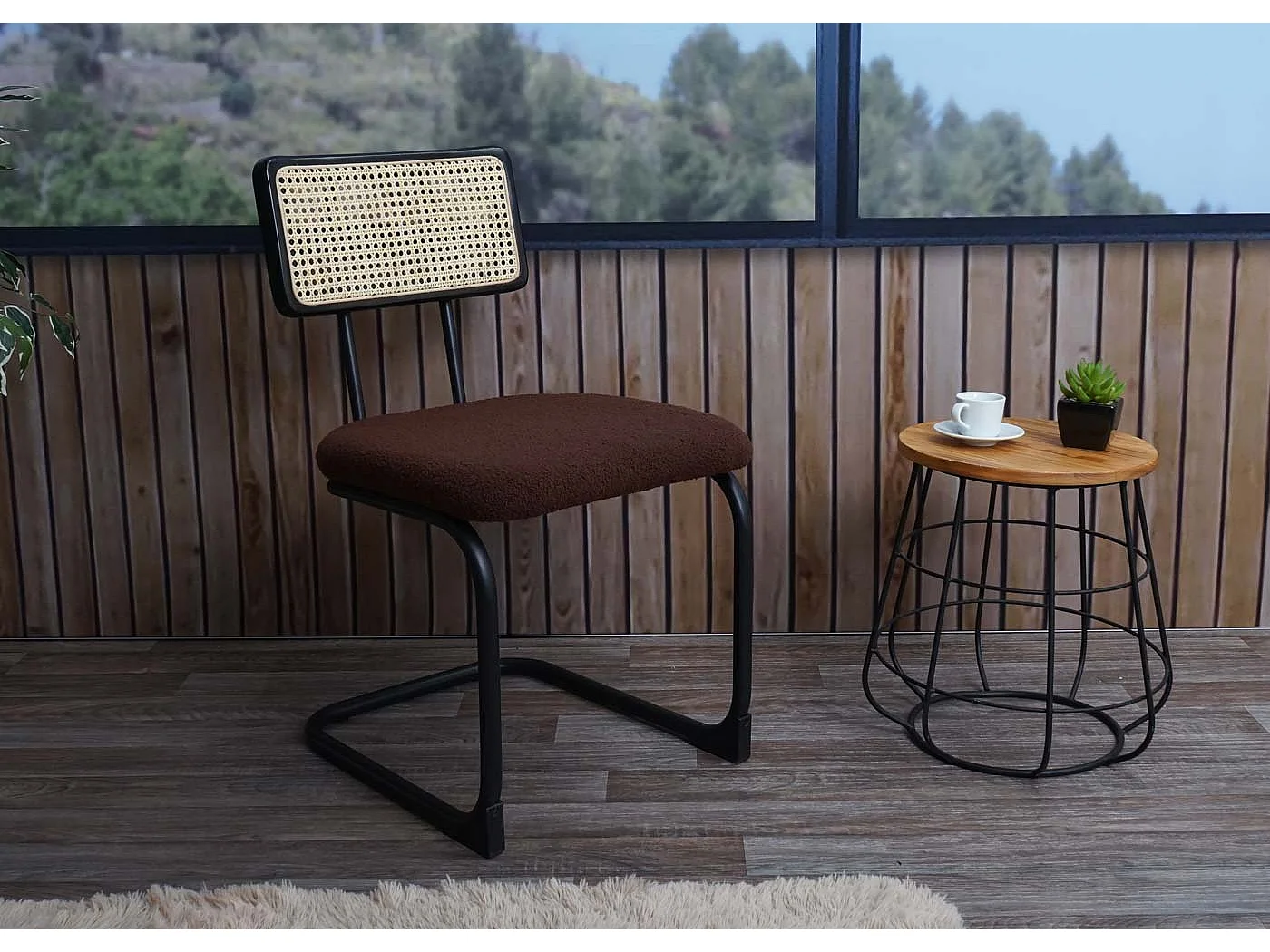 Cadeira cantilever MCW-K88 (conjunto de 2),  tecido/têxtil castanho