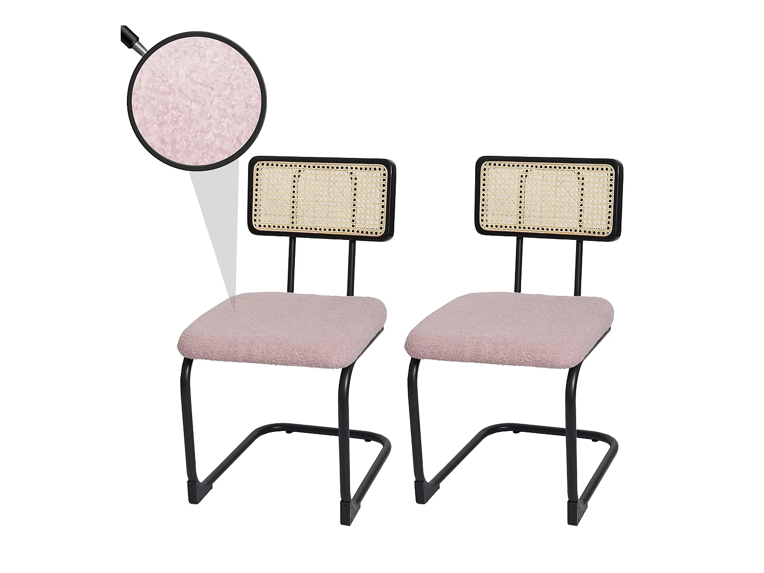 Chaise à piétement luge MCW-K88 (lot de 2),  tissu/textile rose