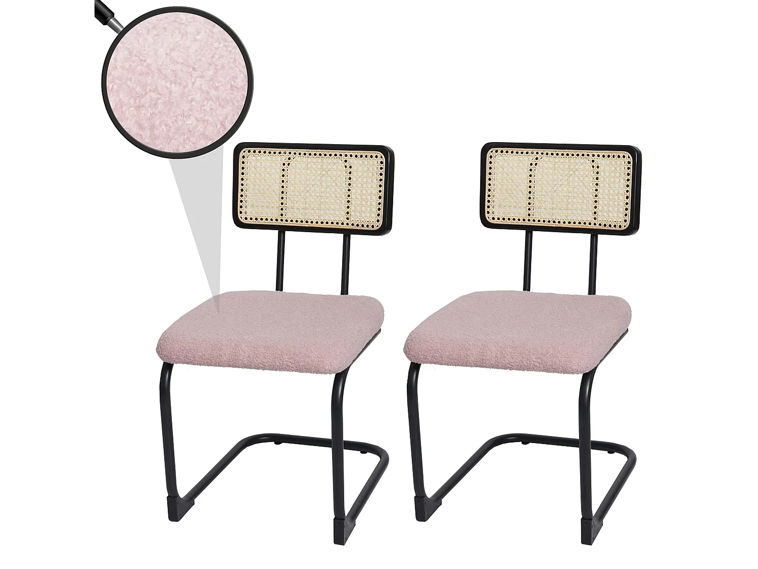 Chaise à piétement luge MCW-K88 (lot de 2),  tissu/textile rose