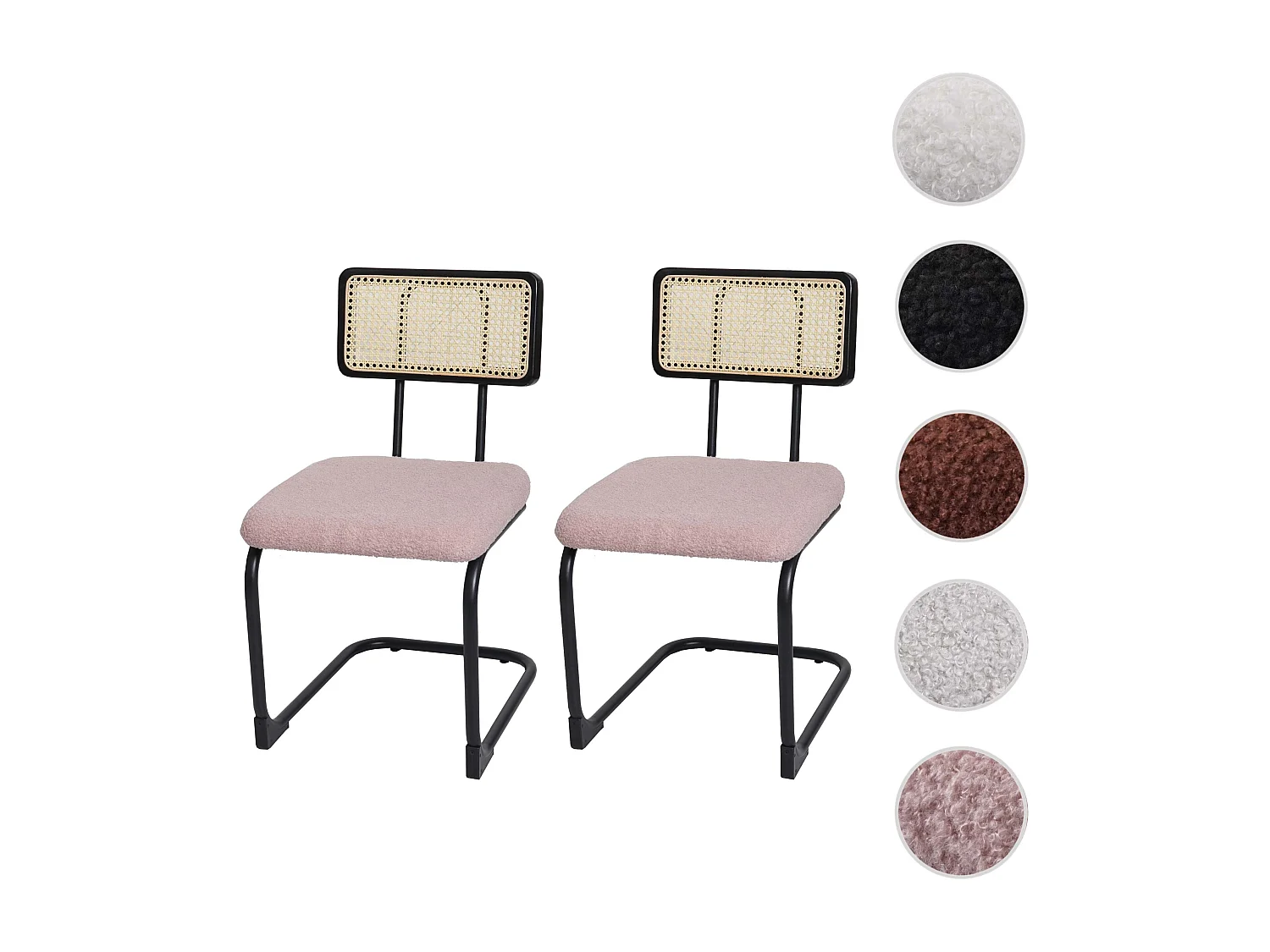 Chaise à piétement luge MCW-K88 (lot de 2),  tissu/textile rose