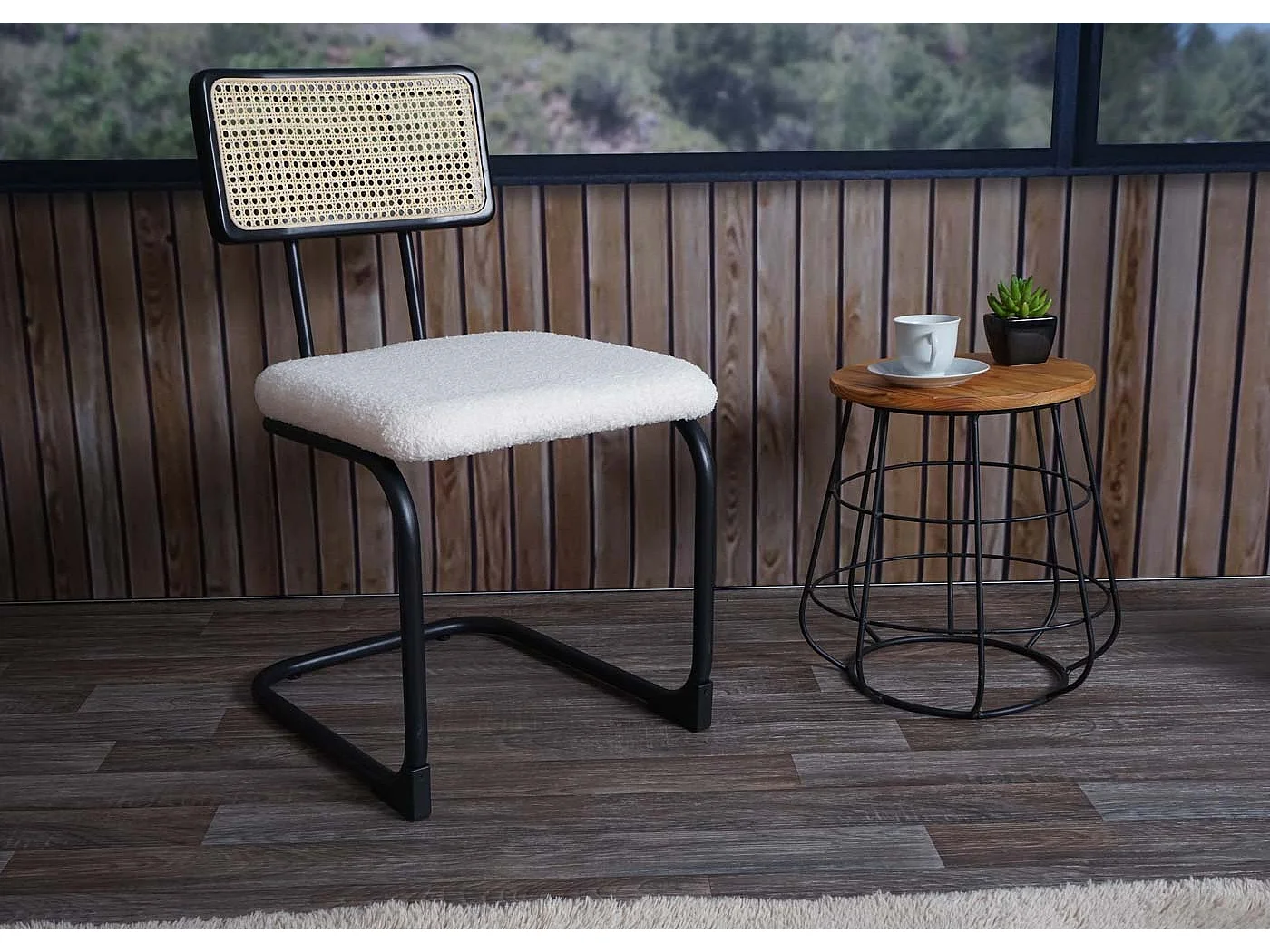 Cadeira cantilever MCW-K88 (conjunto de 2),  tecido/têxtil branco