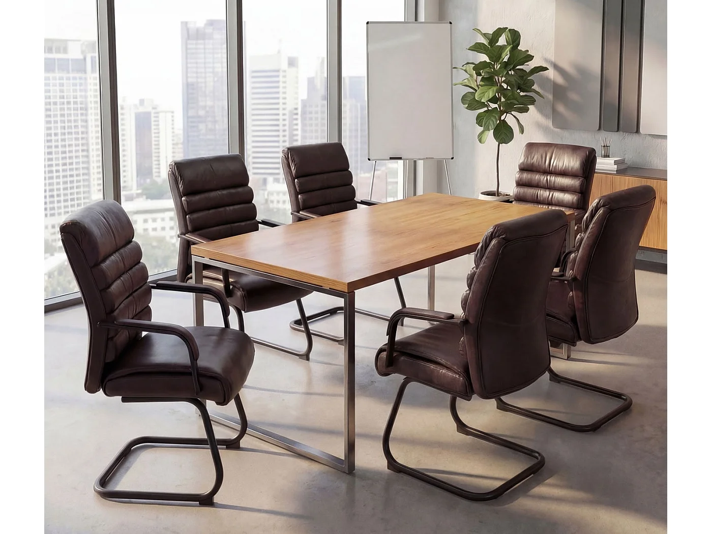 Conferentiestoel MCW-H31 (set van 6),  kunstleer bruin