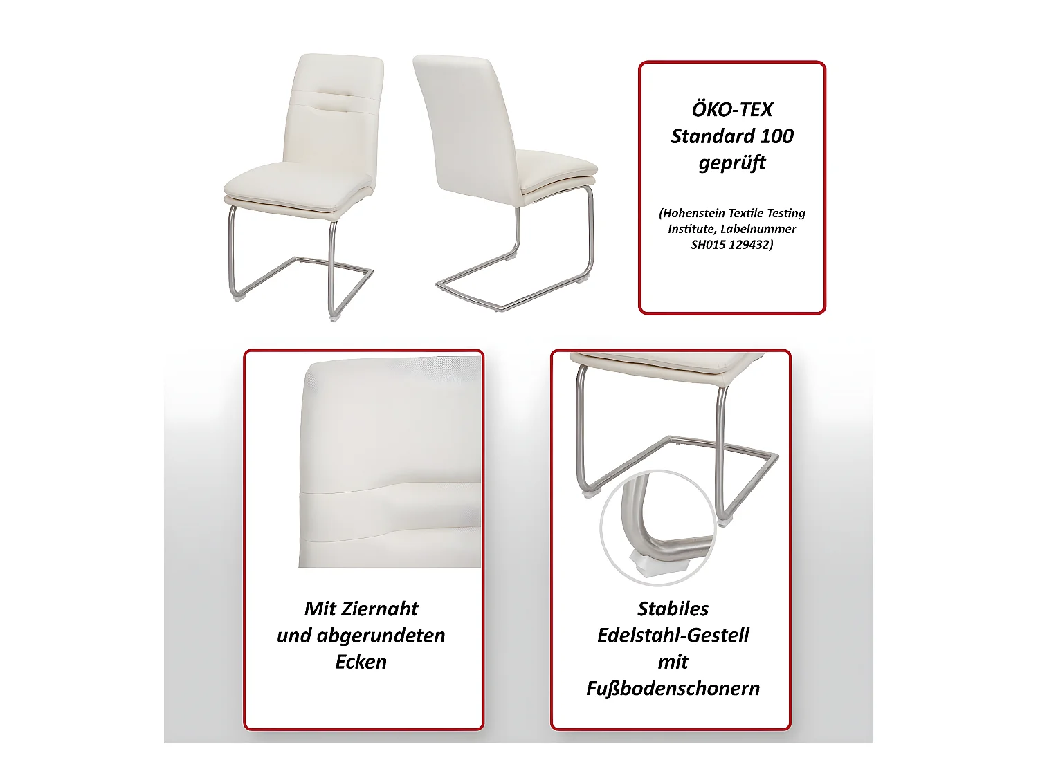 Set 2x sedie sala pranzo soggiorno cucina moderno MCW-H70 struttura a slitta tessuto avorio