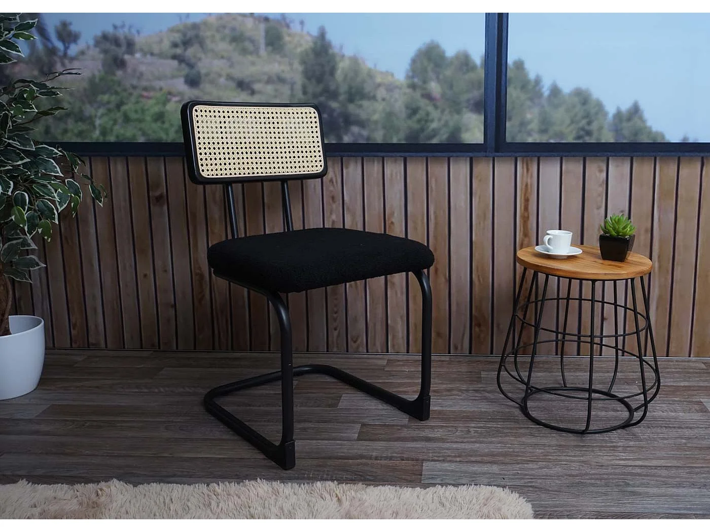 Cadeira cantilever MCW-K88 (conjunto de 2),  tecido/têxtil preto