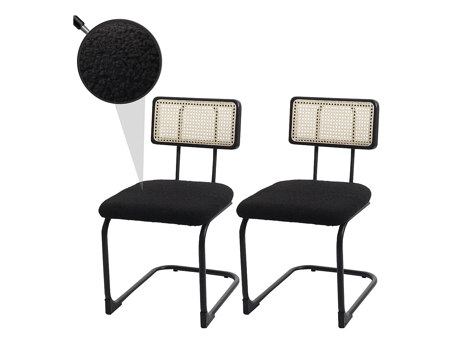 Silla basculante MCW-K88 (juego de 2),  tela/textil negro