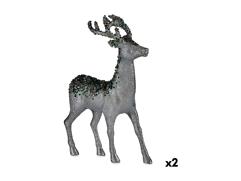 Figurine Décorative renne de noël Argenté Plastique 15 x 45 x 30 cm (2 Unités)