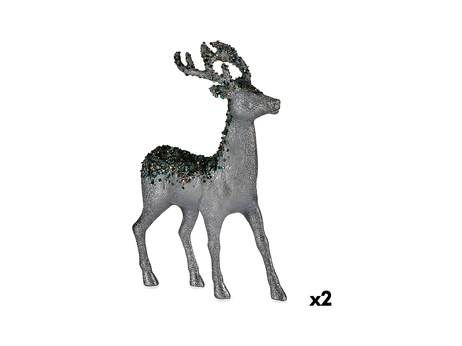 Figurine Décorative renne de noël Argenté Plastique 15 x 45 x 30 cm (2 Unités)