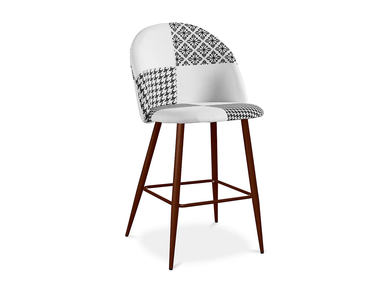 Taburete Tapizado en Patchwork - Estilo Escandinavo - Blanco y Negro - 66cm - Evelyne