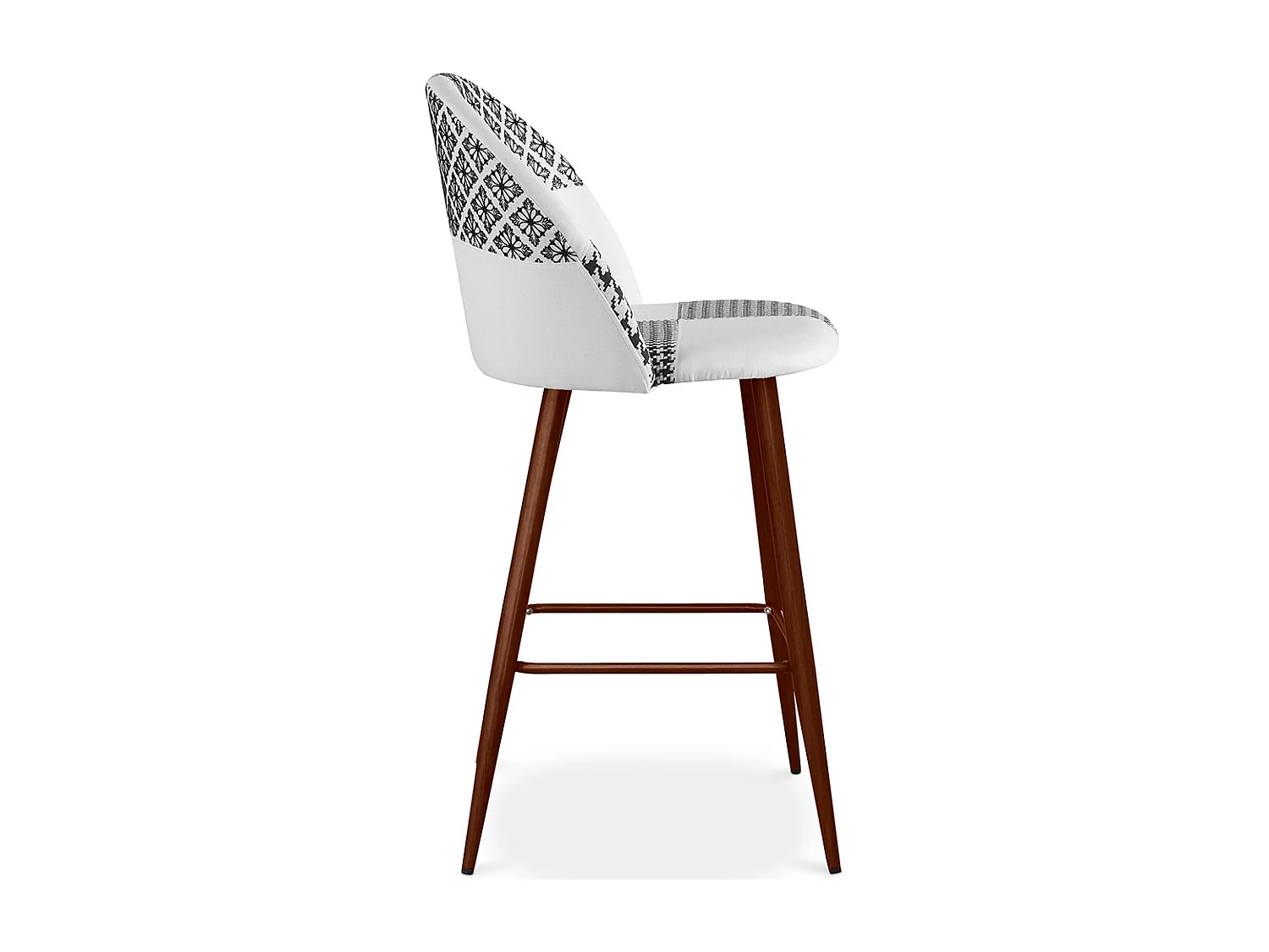 Taburete Tapizado en Patchwork - Estilo Escandinavo - Blanco y Negro - 66cm - Evelyne