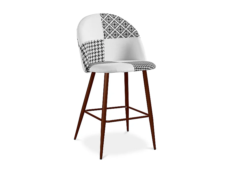 Sgabello imbottito patchwork - Stile scandinavo - Bianco e nero - 66cm - Evelyne