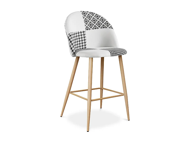 Tabouret Tapissé Patchwork - Style Scandinave - Noir et Blanc - 66cm -  Evelyne Blanc / Noir