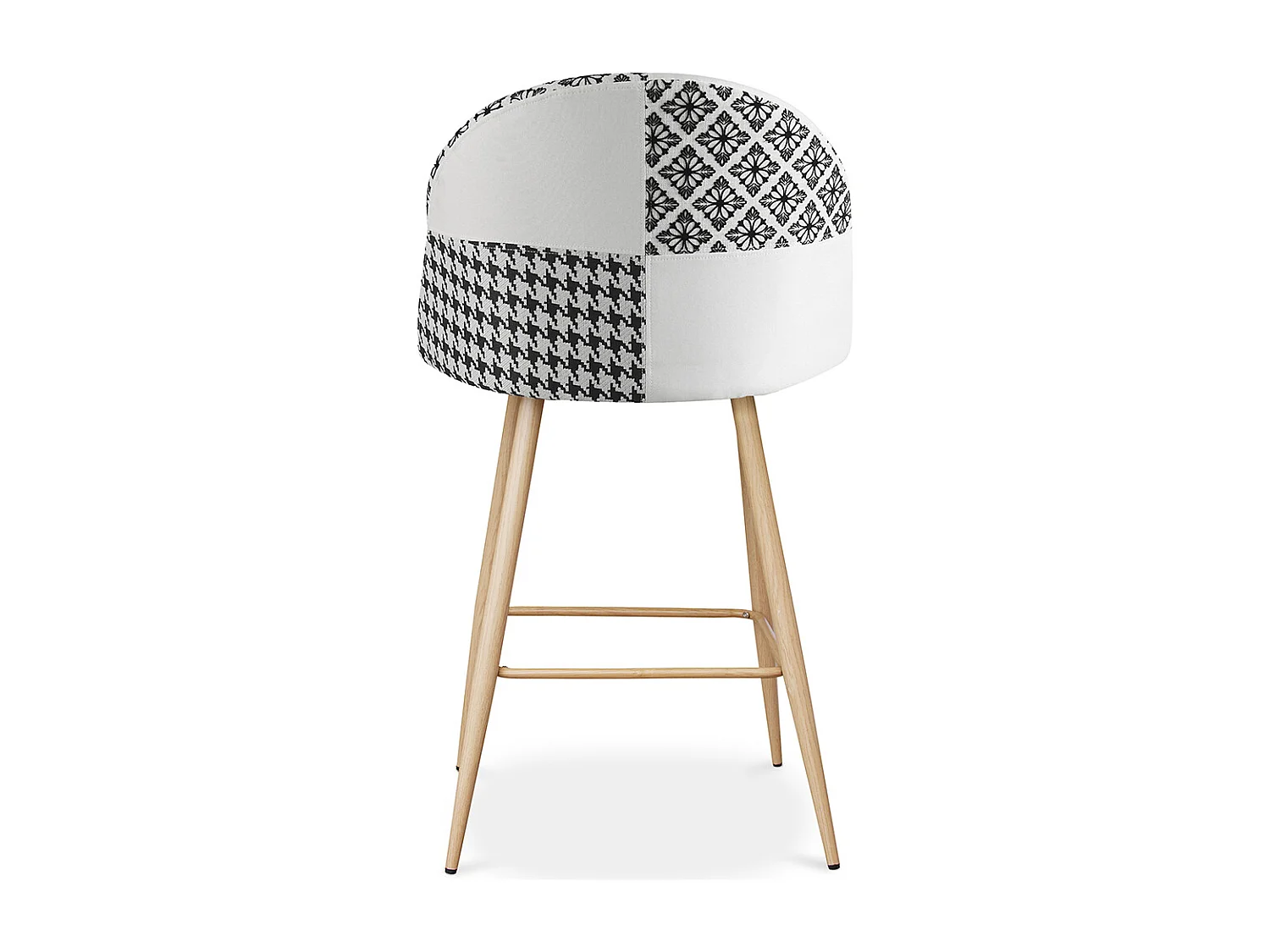 Taburete Tapizado en Patchwork - Estilo Escandinavo - Blanco y Negro - 66cm - Evelyne