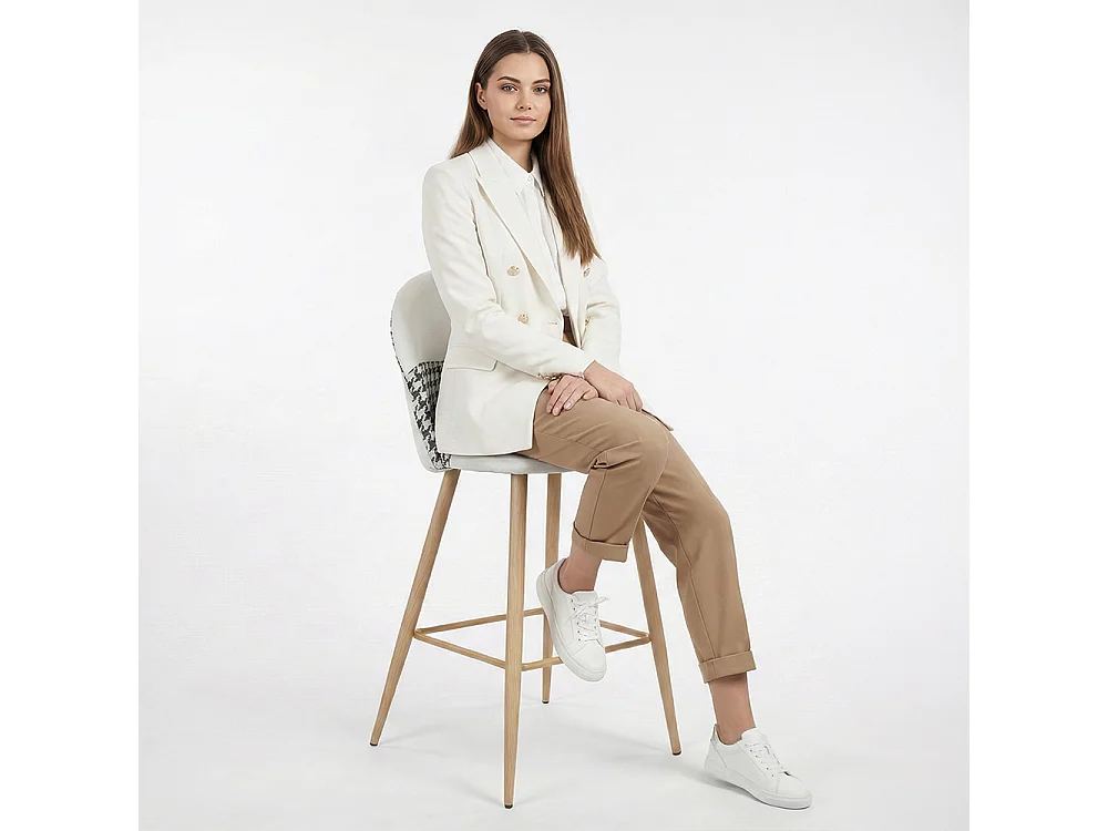 Taburete Tapizado en Patchwork - Estilo Escandinavo - Blanco y Negro - 66cm - Evelyne