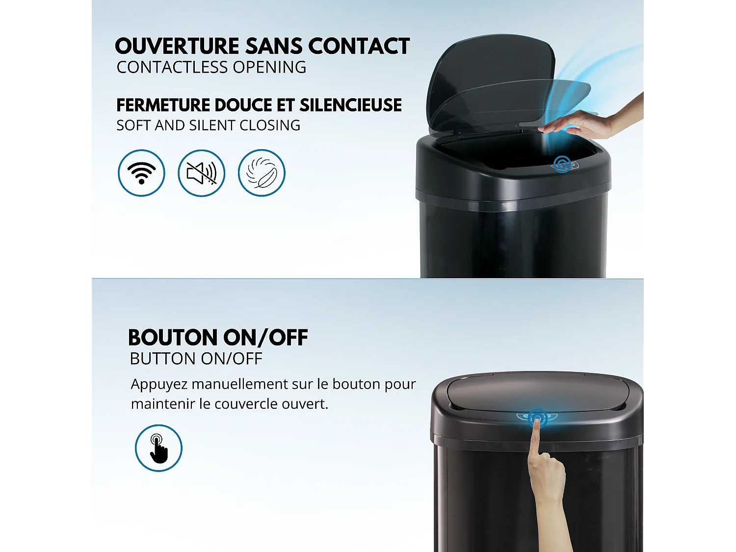 Poubelle automatique inox MAJESTIC noir 58L