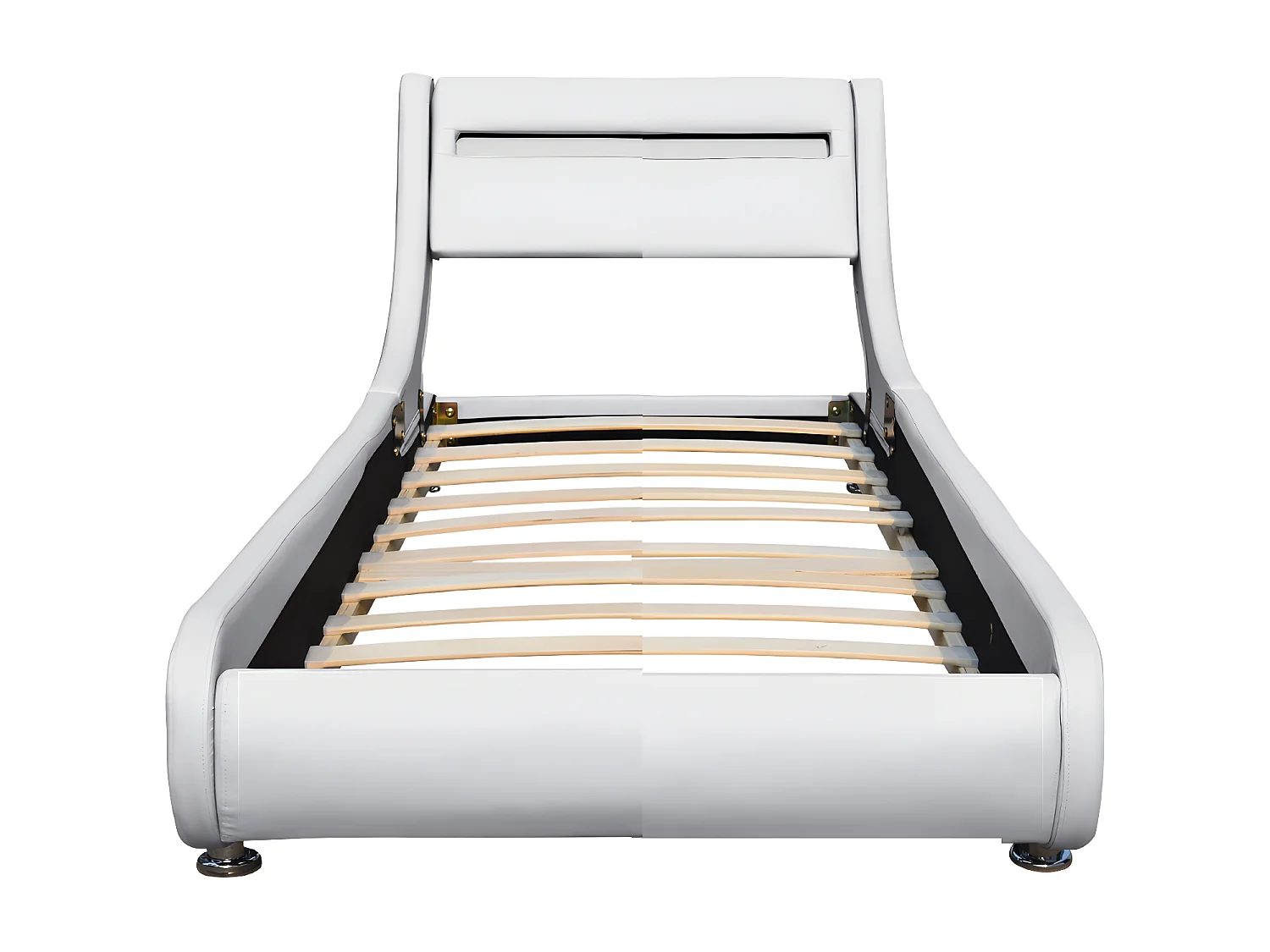 Lit ava pour matelas 90x200-Sommier+Tête de Lit eclairage LED Incurve Couleur BLANC+Pieds en 5cm pour matelas-13 Lattes