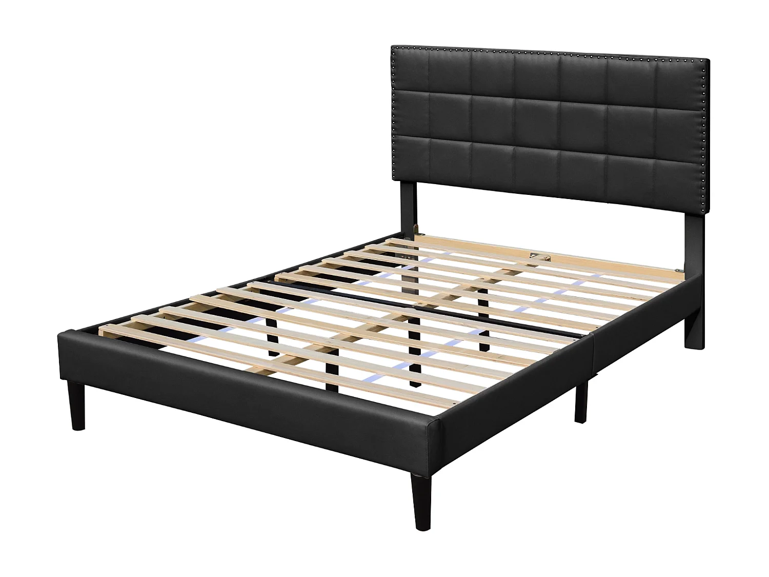 Lit riley pour matelas 140x200-Sommier+Tête de Lit Capitonnee Couleur NOIR+Pieds en 16cm pour matelas-2x13Lattes