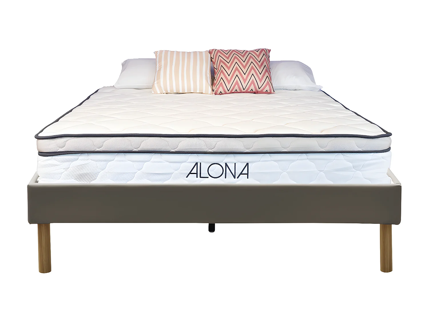 Matelas + sommier gris Alona a Ressorts + Memoire de Forme 80 Kg/m3 - 80x190 Hauteur +/- 25,5 cm - Accueil Moelleux - Soutien Ferme - 5 Zones de Confort -