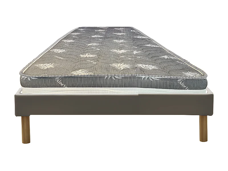 Matelas + sommier Gris  80x200 x 22 cm - Très ferme - Face Hiver Laine - ame rembourrage 100 % polesther - âme 100 % polyuréthane poli lattex Haute Densite -