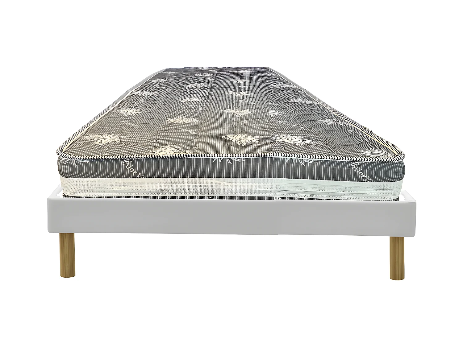Matelas + sommier blanc  120x190 x 22 cm - Ferme - Face Hiver Laine - ame rembourrage 100 % polesther - âme 100 % polyuréthane poli lattex Haute Densite -