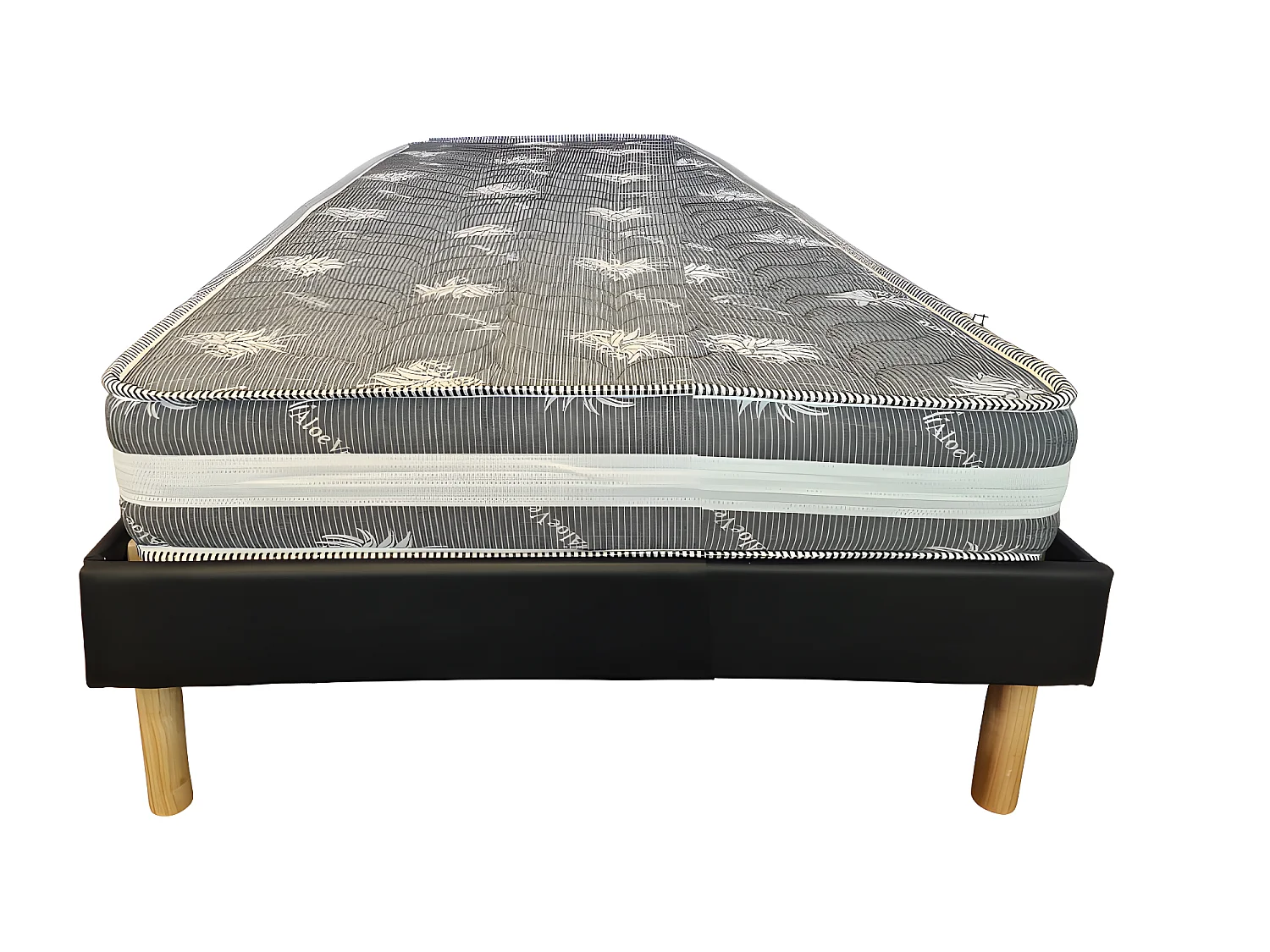 Matelas + sommier noir  80x200 x 22 cm - Ferme - Face Hiver Laine - ame rembourrage 100 % polesther - âme 100 % polyuréthane poli lattex Haute Densite -