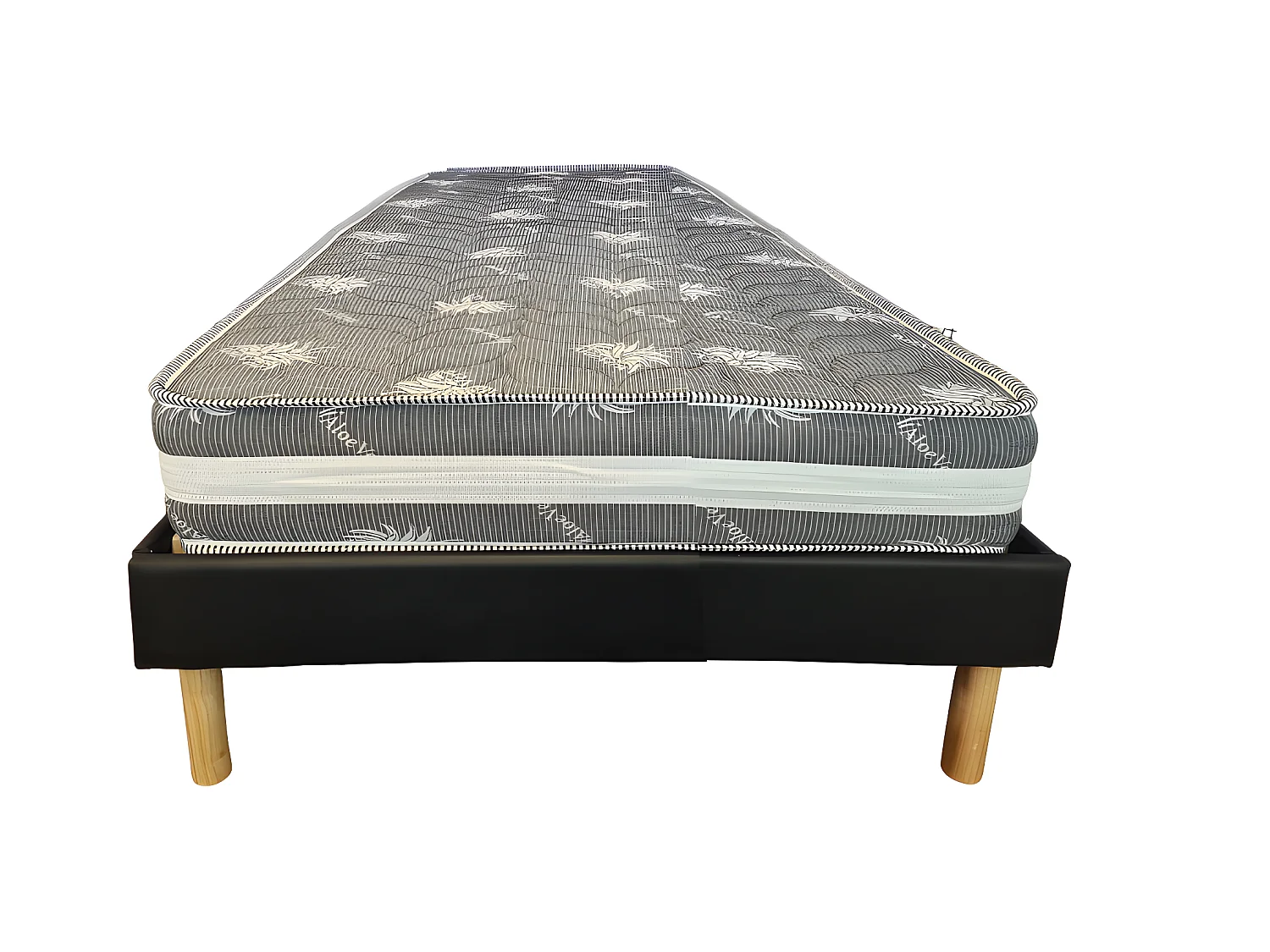 Matelas + sommier noir  80x200 x 22 cm - Ferme - Face Hiver Laine - ame rembourrage 100 % polesther - âme 100 % polyuréthane poli lattex Haute Densite -