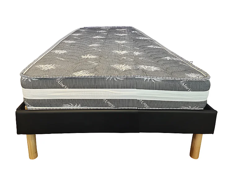 Matelas + sommier noir  80x200 x 22 cm - Ferme - Face Hiver Laine - ame rembourrage 100 % polesther - âme 100 % polyuréthane poli lattex Haute Densite -