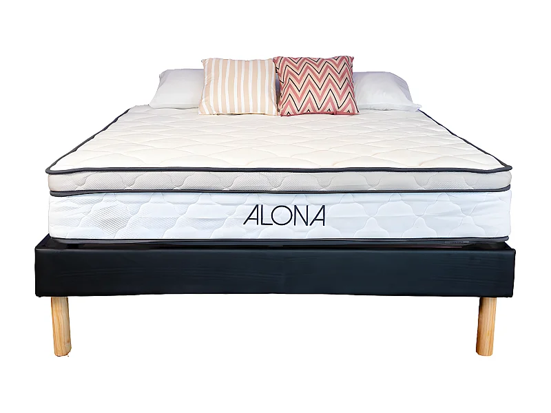 Matelas et sommier Alona Noir 120x190 cm Hauteur 25,5 cm 5 Zones de Confort 80 Kg/m3 Moelleux Ferme