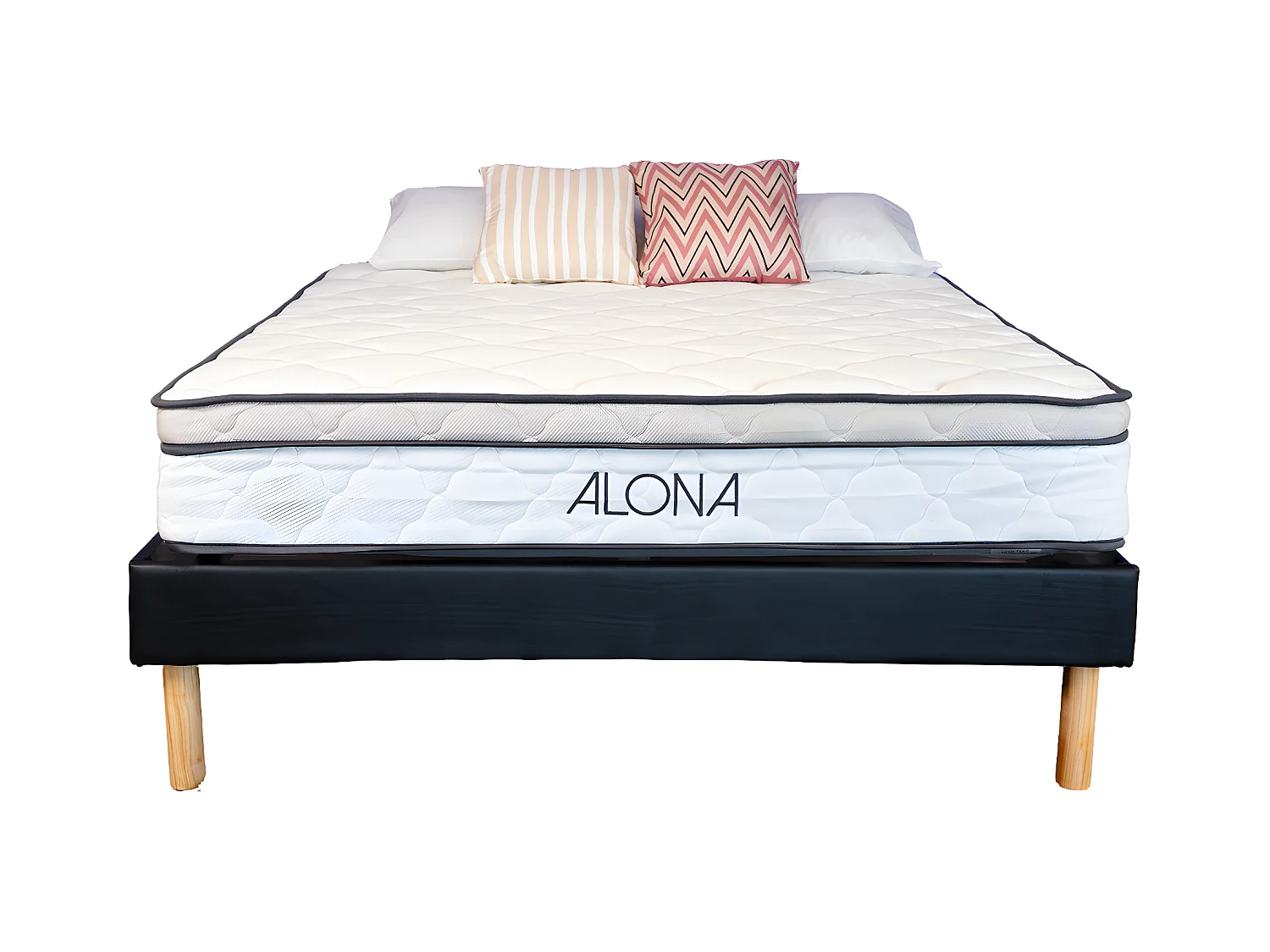 Matelas et sommier Alona Noir 120x190 cm Hauteur 25,5 cm 5 Zones de Confort 80 Kg/m3 Moelleux Ferme