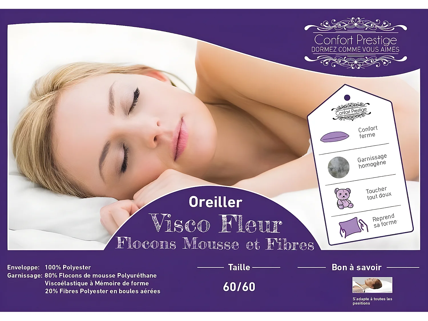 Matelas 100x200 x 19,5 cm + Oreiller Visco - Une Face Soutien Souple et Une Face Soutien Ferme - Reference Nina - Tissu