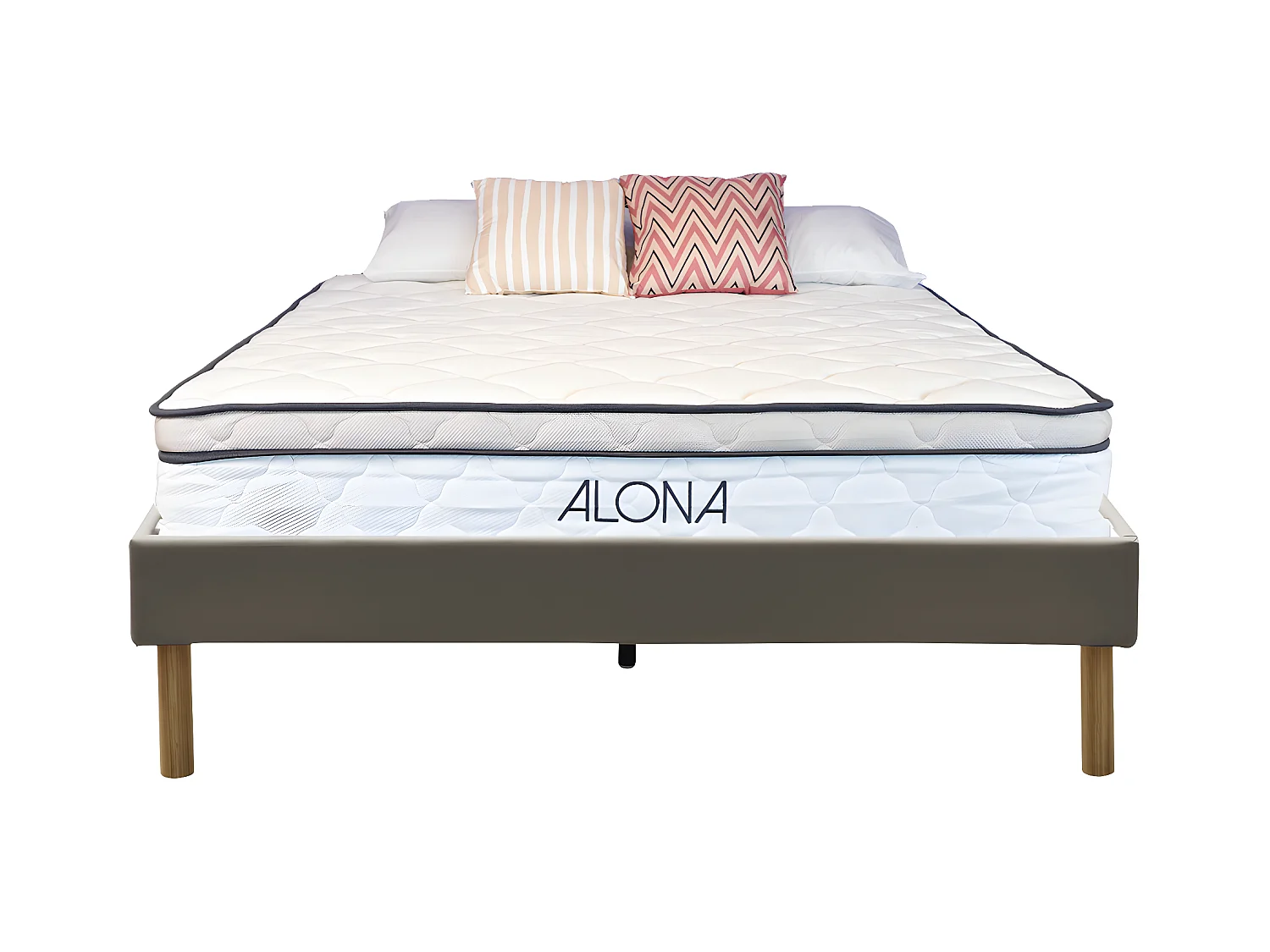 Matelas et sommier gris Alona en ressorts et mémoire de forme 120x190 cm, confort 5 zones