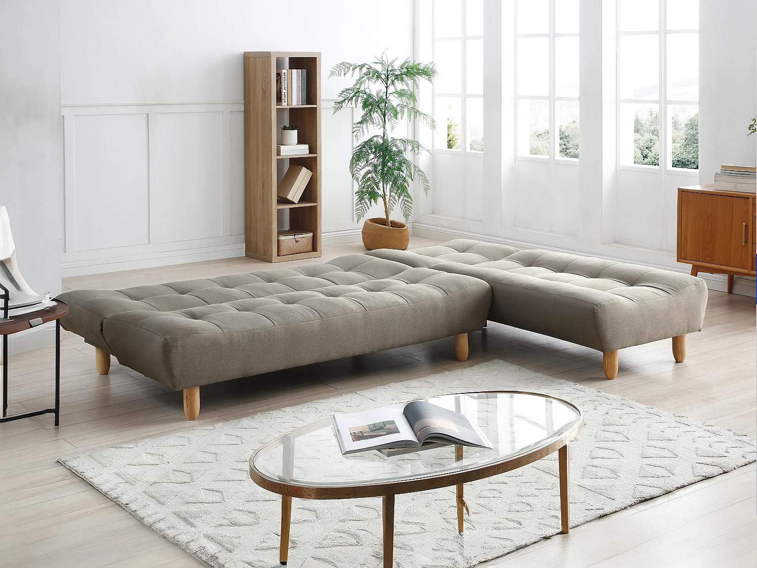 Canapé modulable convertible en tissu taupe ESTEBAN
