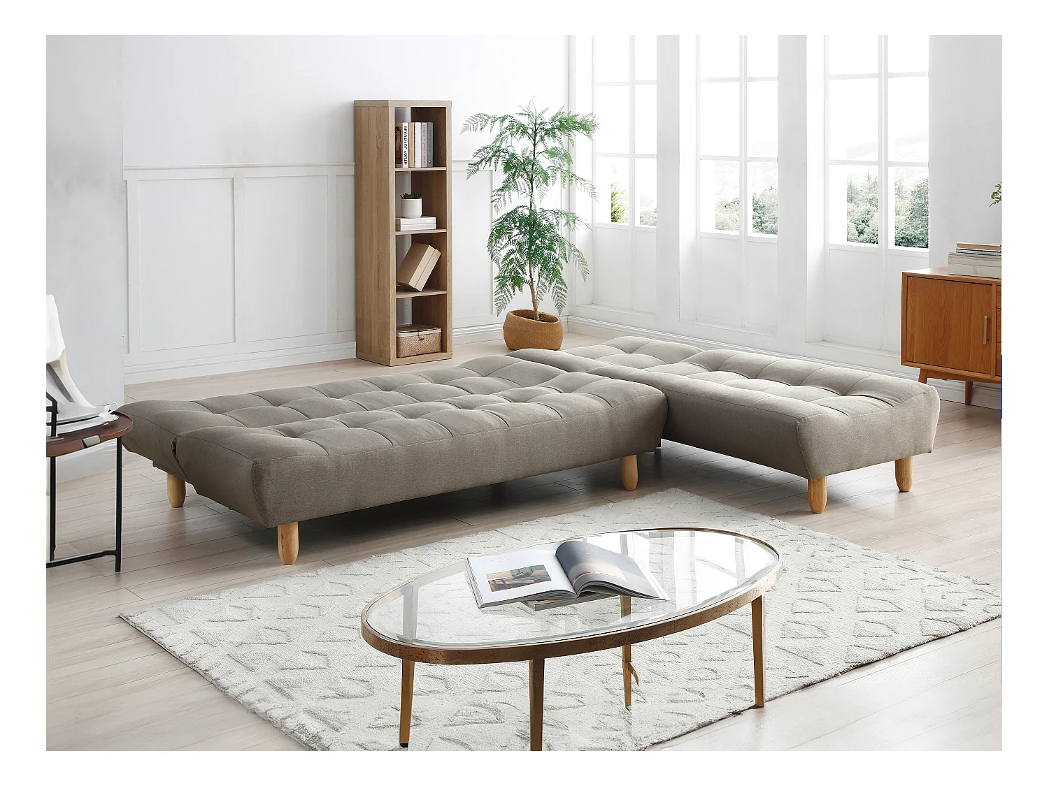 Canapé modulable convertible en tissu taupe ESTEBAN
