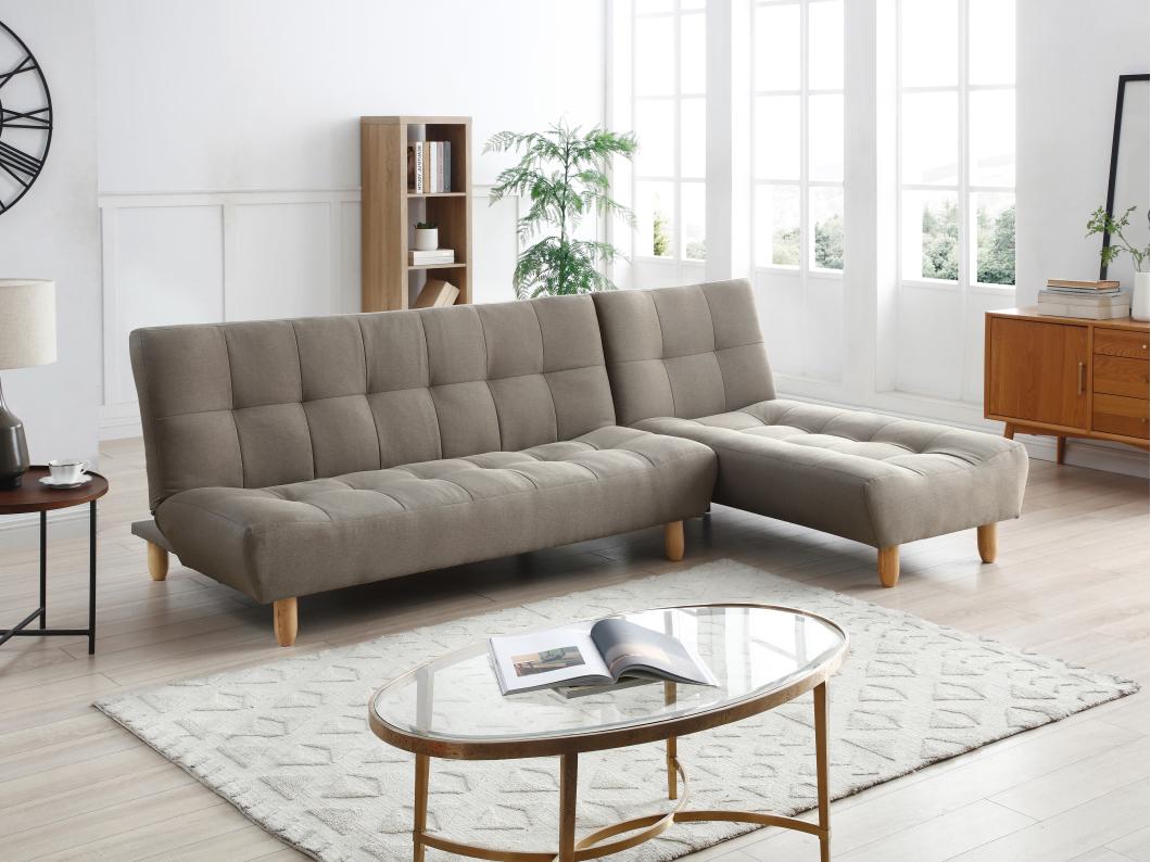 Canapé modulable convertible en tissu taupe ESTEBAN